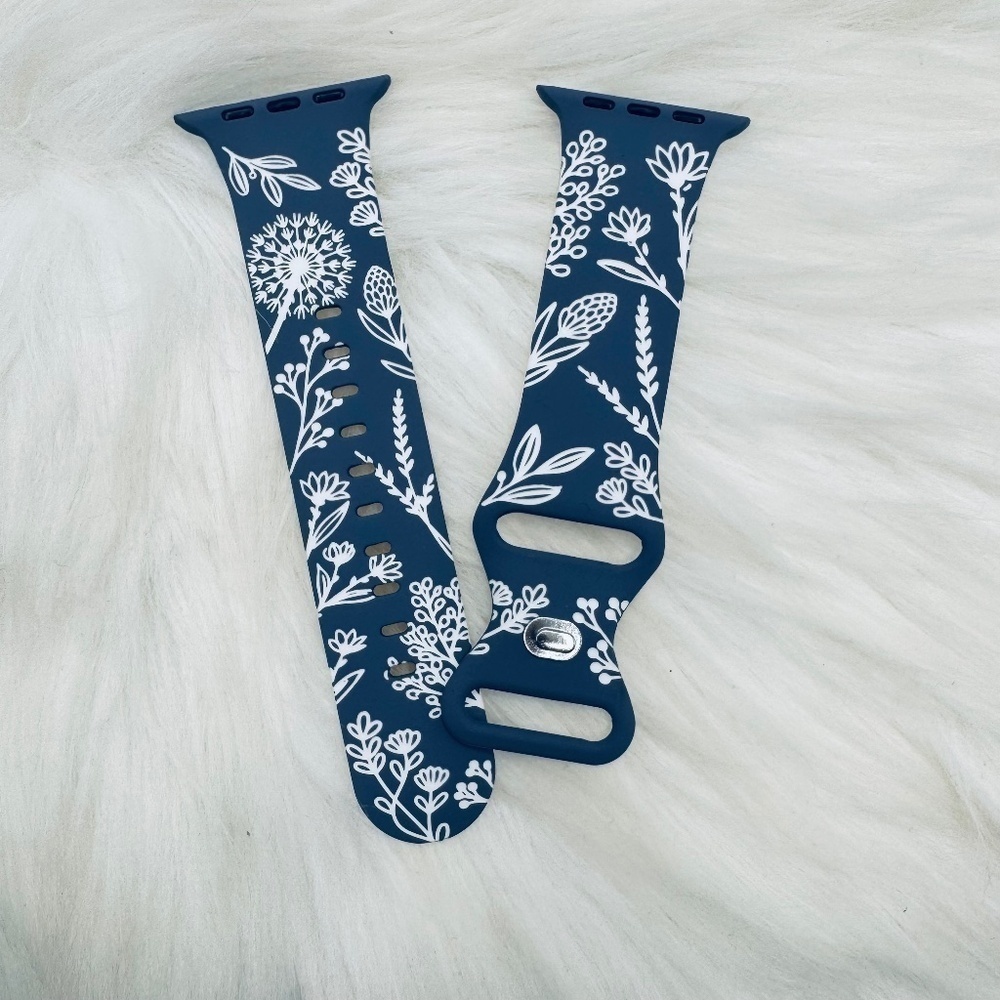 New blue & white Floral Design Watch Band For Apple Watch  Series 38mm 40mm 41mm